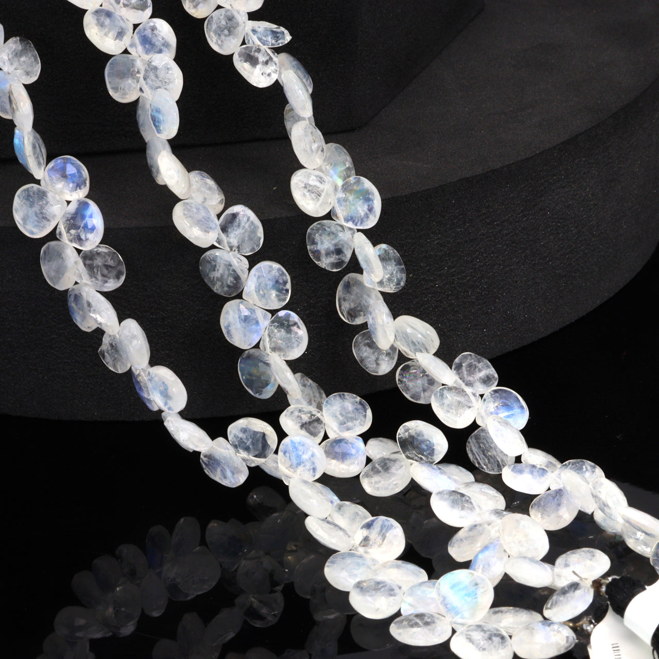 Blue Rainbow Moonstone 6mm Faceted Heart Shaped Briolettes