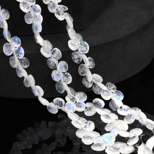 Blue Rainbow Moonstone 6mm Faceted Heart Shaped Briolettes
