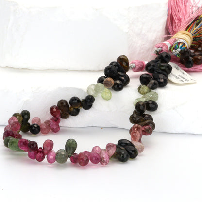 Watermelon Tourmaline 6x4mm Faceted Teardrop Briolettes