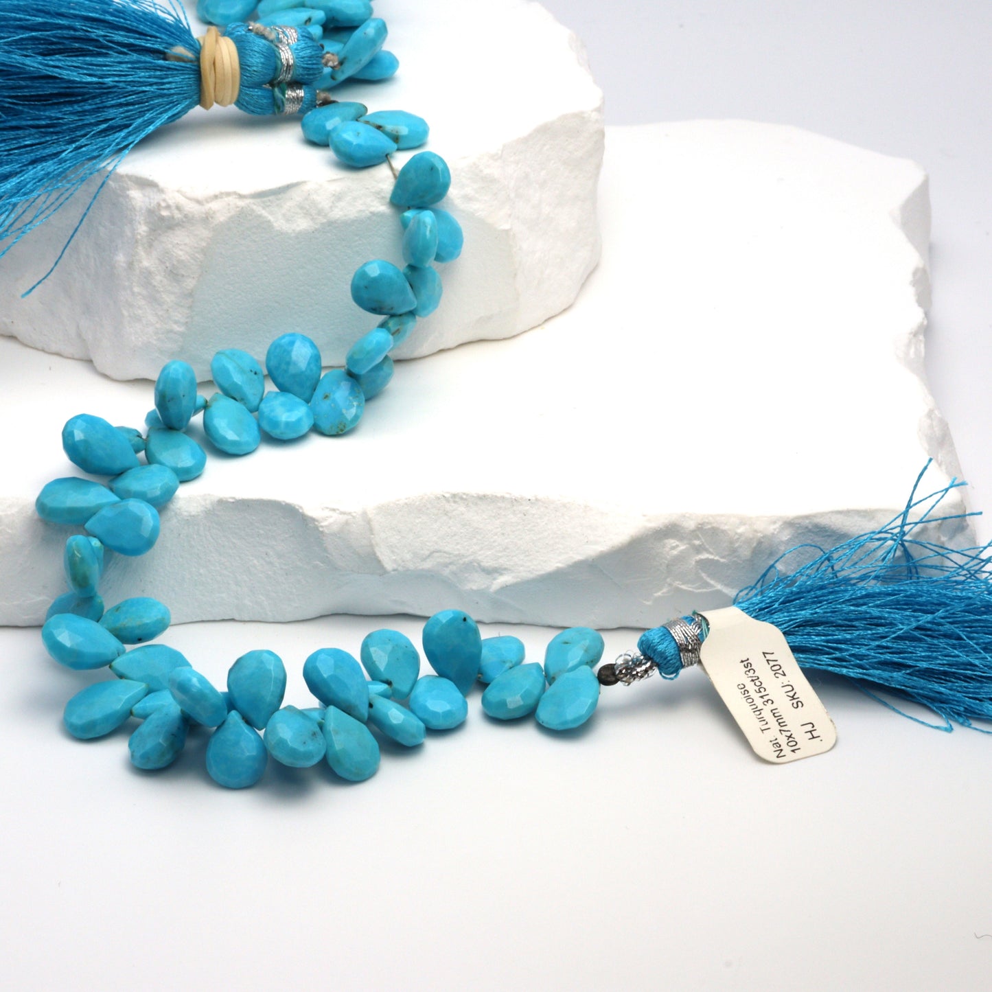 Natural Blue Turquoise 10x7mm Faceted Pear Shaped Briolettes Bead Strand