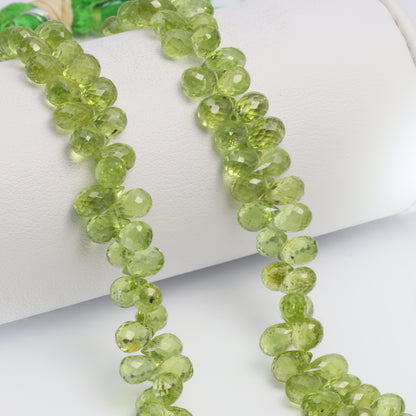 Green Peridot 7x4mm Faceted Teardrop Briolettes