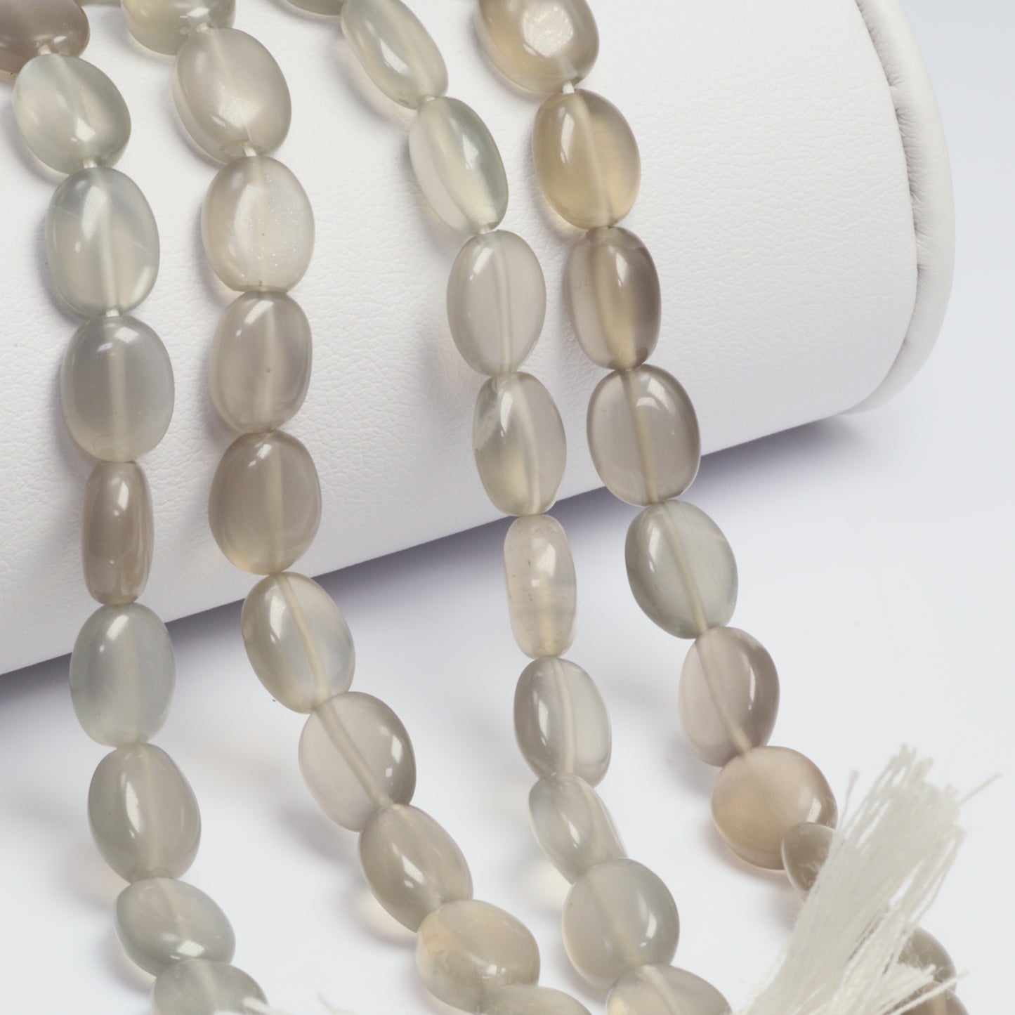 Gray Moonstone 9x7mm - 10x8mm Smooth Ovals Bead Strand