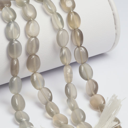 Gray Moonstone 9x7mm - 10x8mm Smooth Ovals Bead Strand