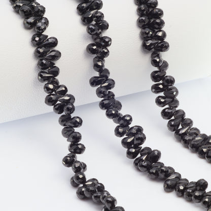 Black Spinel 5x3mm Faceted Teardrop Briolettes Bead Strand