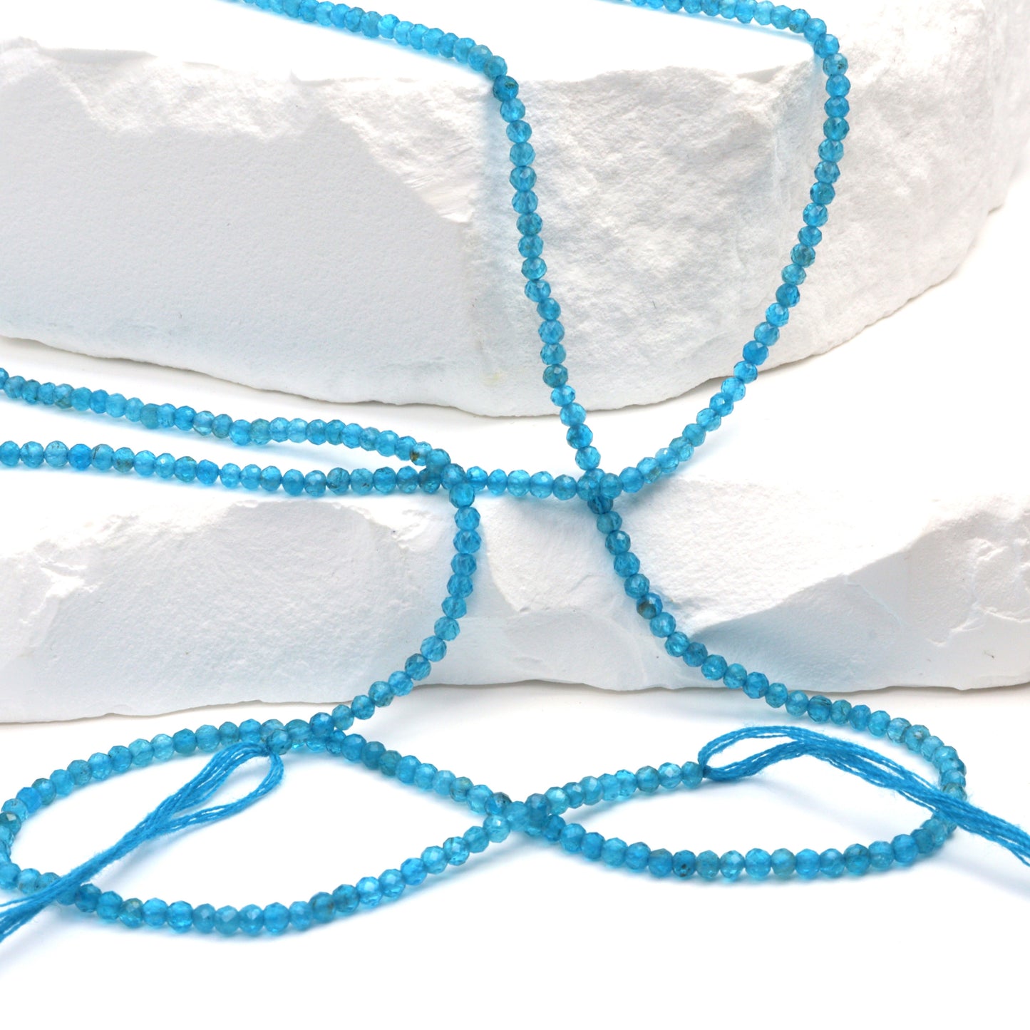 Neon Blue Apatite 2mm Faceted Rounds Bead Strand