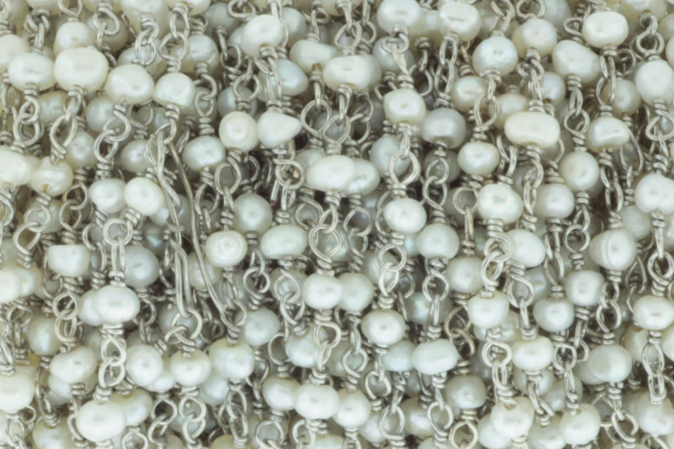 White Freshwater Pearl 3mm Smooth Rondelles Rosary Chain Sterling Silver Wire Wrap Chain by the Foot