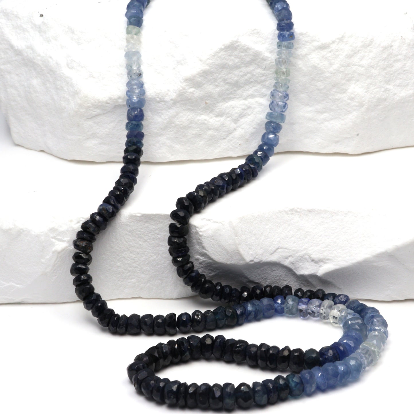Ombre Blue and White Sapphire 3.5mm - 4.5mm Hand Faceted Rondelles Bead Strand