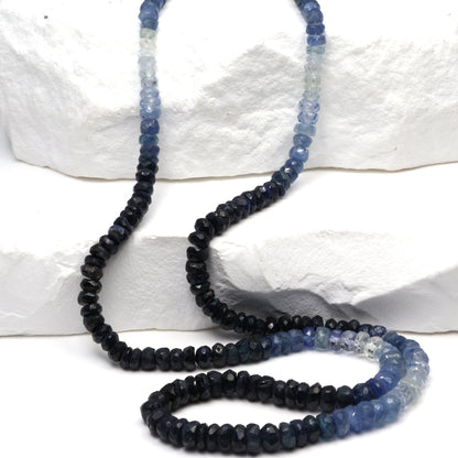 Ombre Blue and White Sapphire 3.5mm - 4.5mm Hand Faceted Rondelles Bead Strand