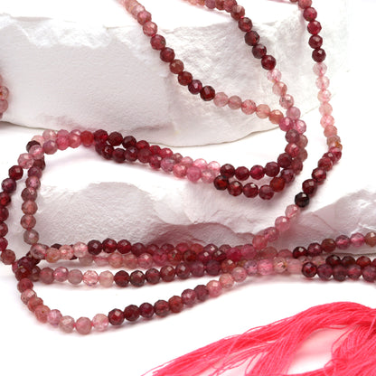 Ombre Pink and Red Spinel 3.5mm Faceted Rounds Bead Strand