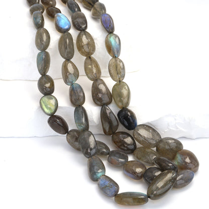 AA Blue Labradorite 10x7mm - 15x12mm Smooth Nuggets Bead Strand