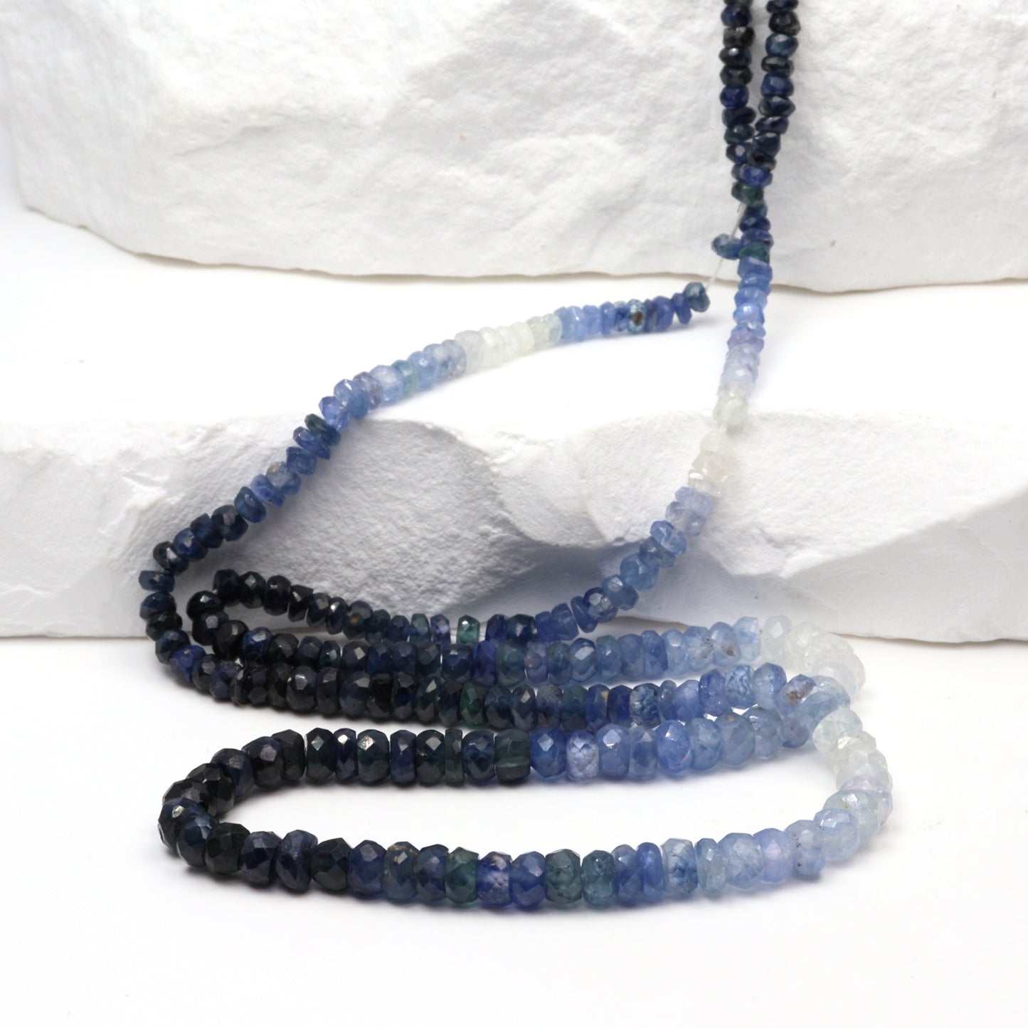 Ombre Blue and White Sapphire 2.5mm Faceted Rondelles
