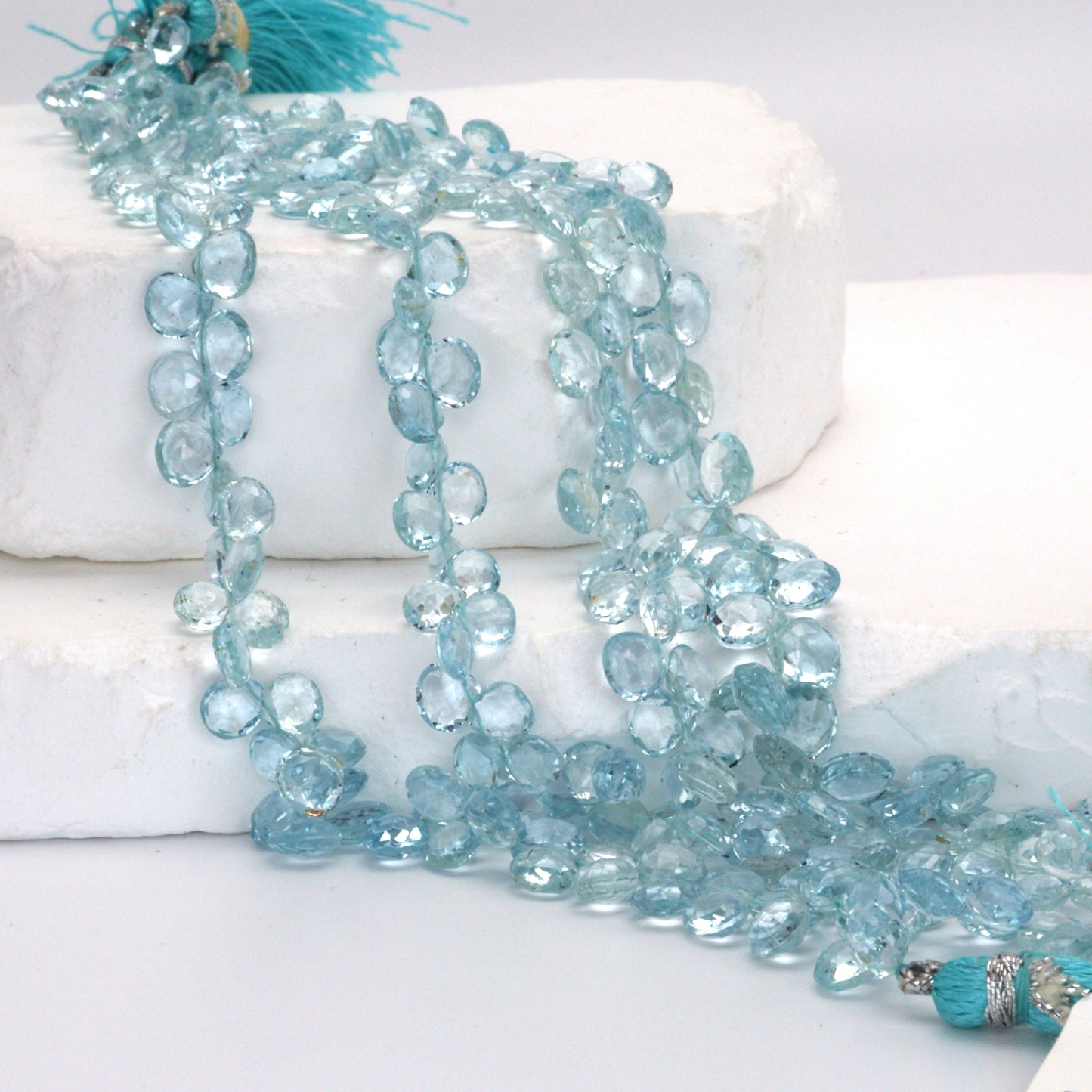 Blue Aquamarine 5mm – 6mm Faceted Heart Briolettes Bead Strand