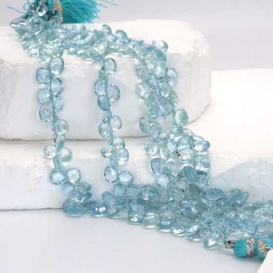 Blue Aquamarine 5mm – 6mm Faceted Heart Briolettes Bead Strand