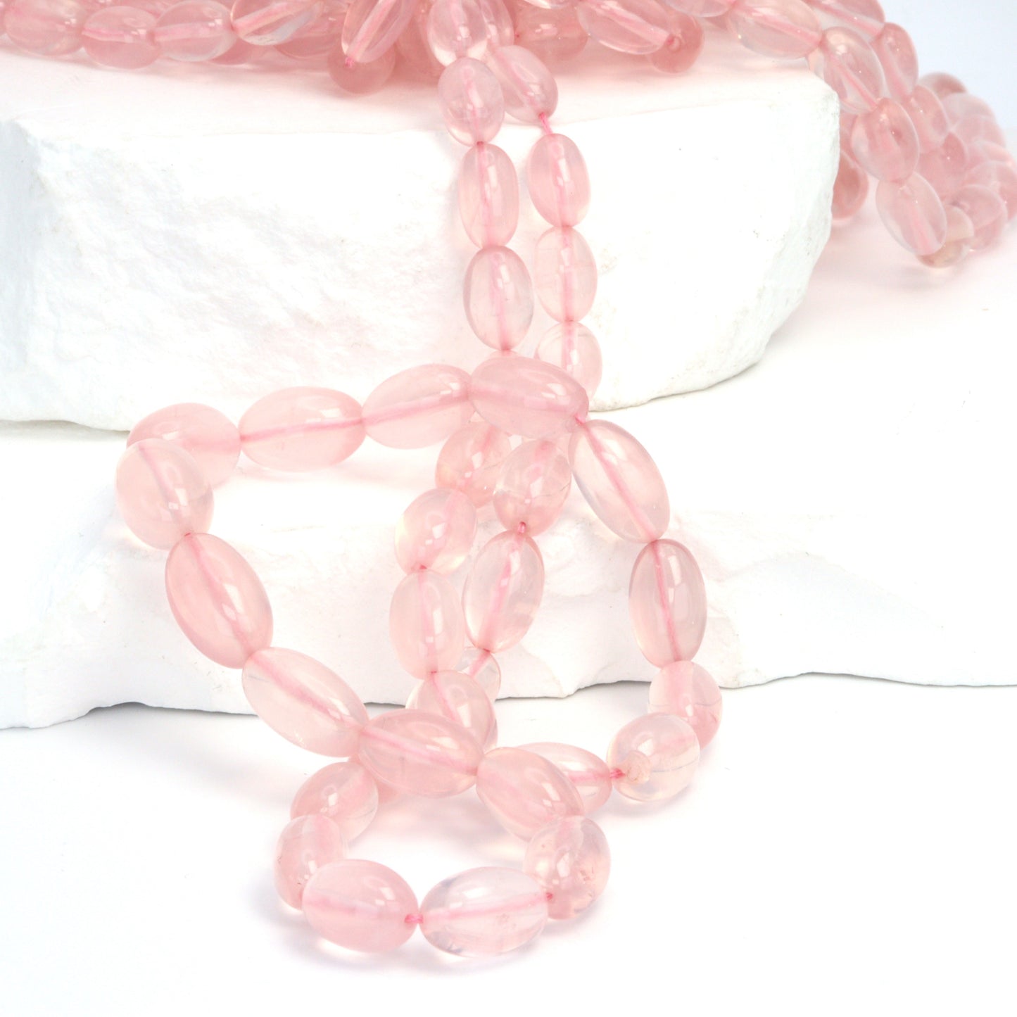 Pink Rose Quartz 8x5mm - 14x8mm Smooth Ovals Bead Strand