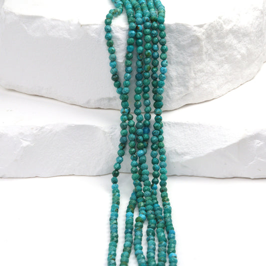 Natural Blue-Green Turquoise 2mm Faceted Rounds Bead Strand