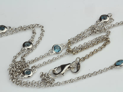 By the Yard Station Necklace with Floating Bezel London Blue Topaz Sterling Silver 18"