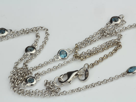 By the Yard Station Necklace with Floating Bezel London Blue Topaz Sterling Silver 18"