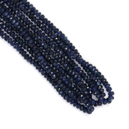 Deep Navy Blue Sapphire 3.5mm - 4.0mm Hand Faceted Rondelles Bead Strand