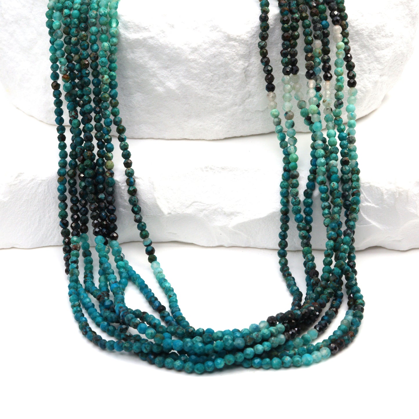 Ombre Chrysocolla 2mm Faceted Rounds Bead Strand