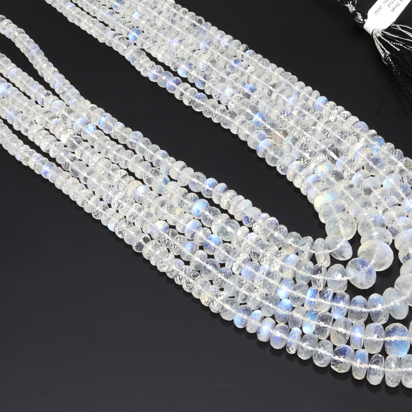 AAA Blue Rainbow Moonstone 5mm-9mm Faceted Rondelles 7 Strand Bead Necklace