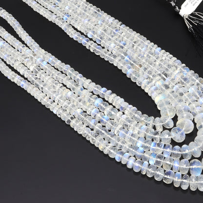 AAA Blue Rainbow Moonstone 5mm-9mm Faceted Rondelles 7 Strand Bead Necklace