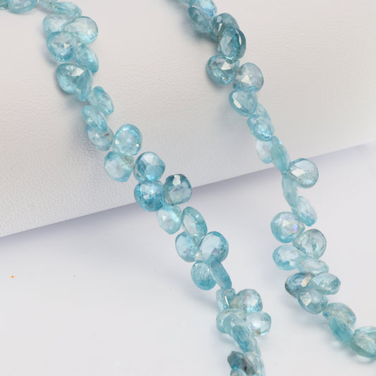 Blue Zircon 5.5mm Faceted Heart Shaped Briolettes