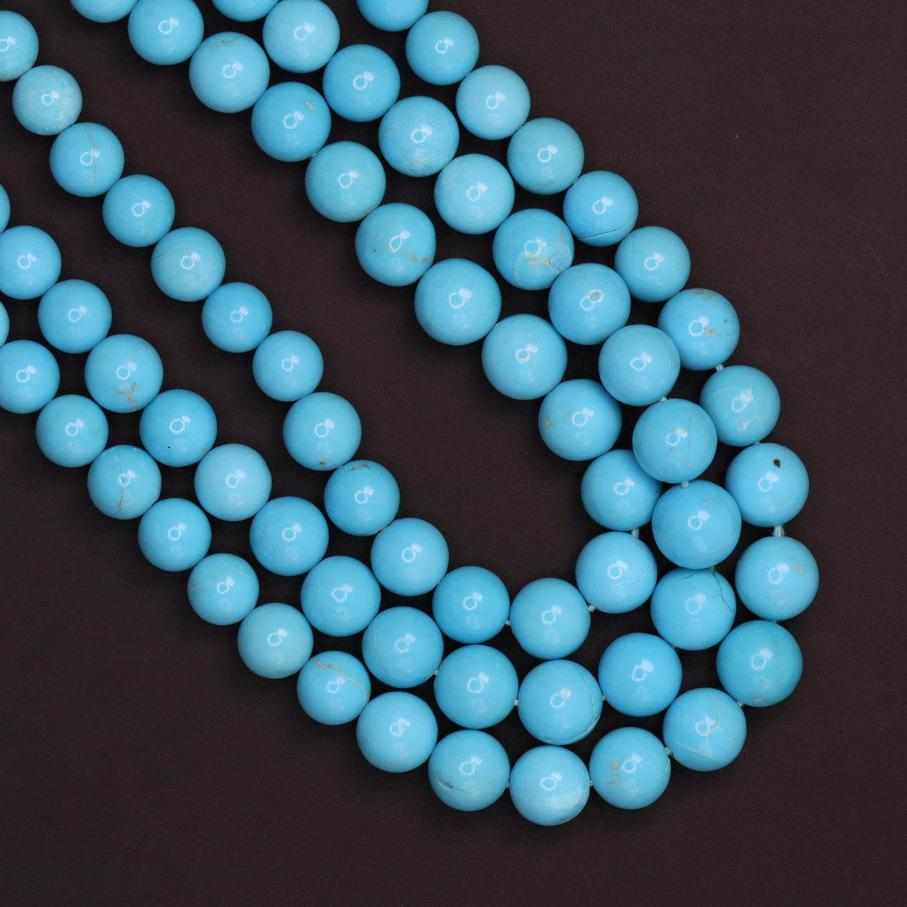 Natural Blue Turquoise 5mm - 7mm Smooth Rounds Bead Strand