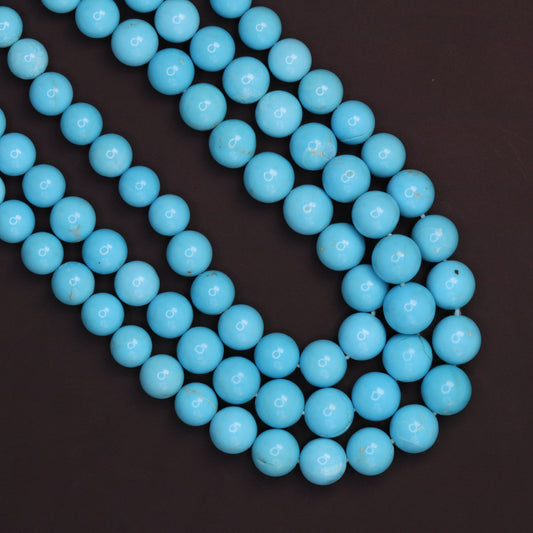 Natural Blue Turquoise 5mm - 7mm Smooth Rounds Bead Strand