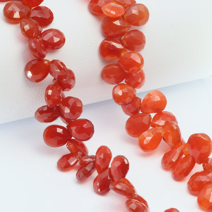 Burnt Orange Carnelian 9x7mm Faceted Pear Shaped Briolettes Bead Strand