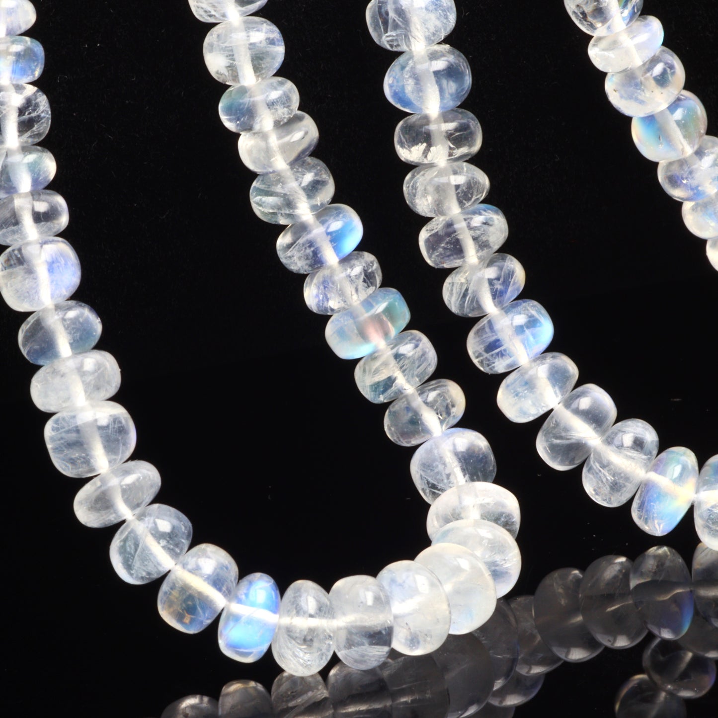 AA Blue Rainbow Moonstone 6mm - 7mm Smooth Rondelles Bead Strand