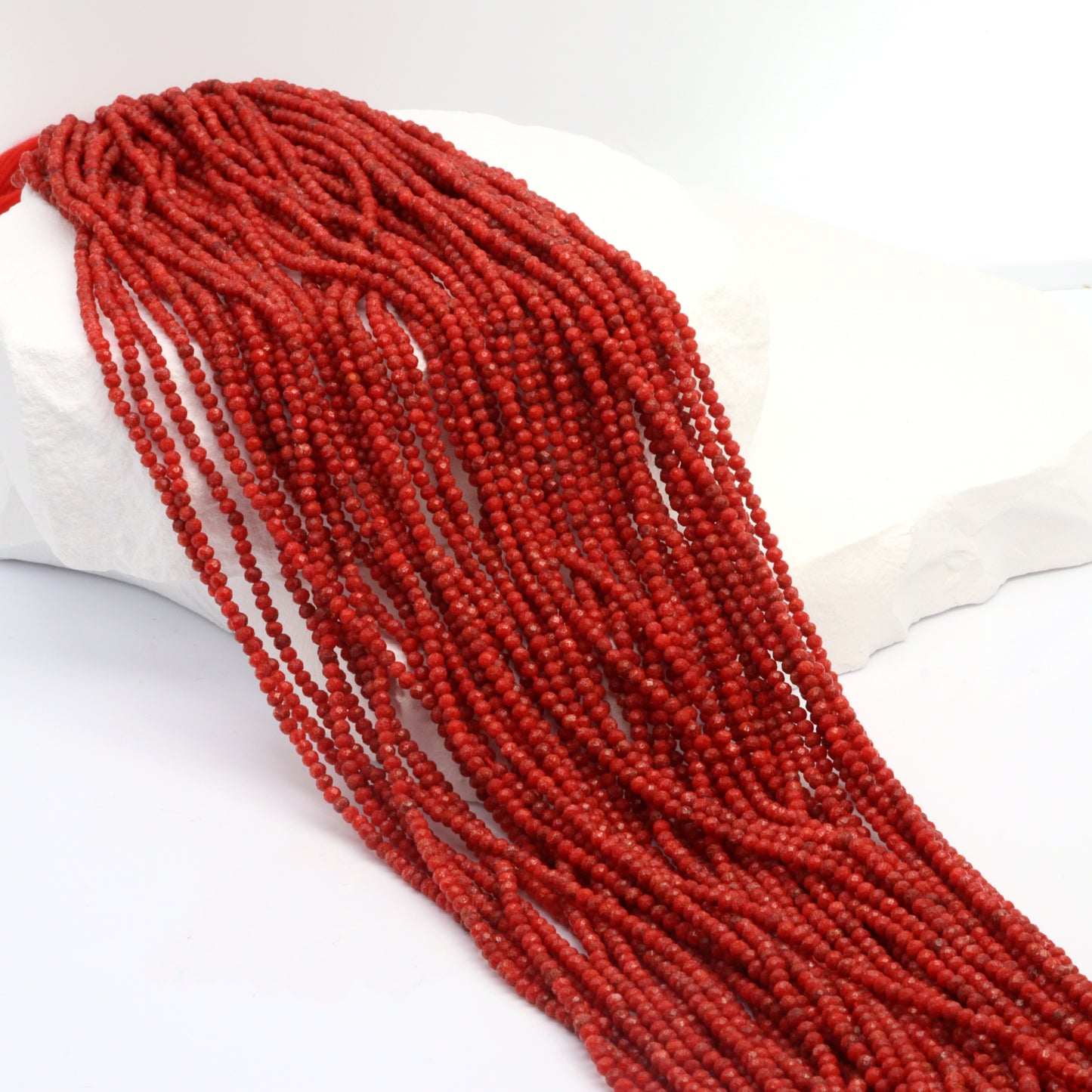 Red Coral 2mm Faceted Rounds Bead Strand