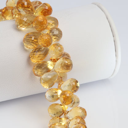 Yellow Citrine 11x7mm Faceted Teardrop Briolettes