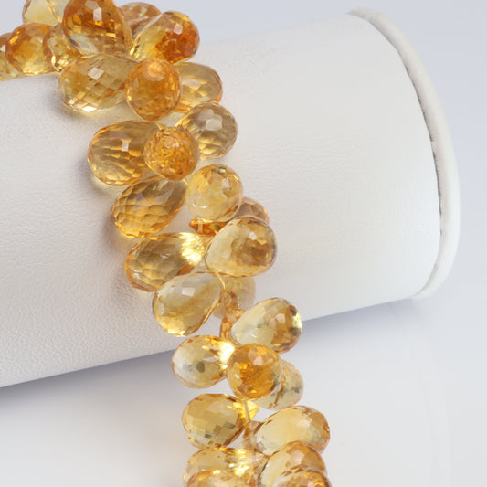 Yellow Citrine 11x7mm Faceted Teardrop Briolettes