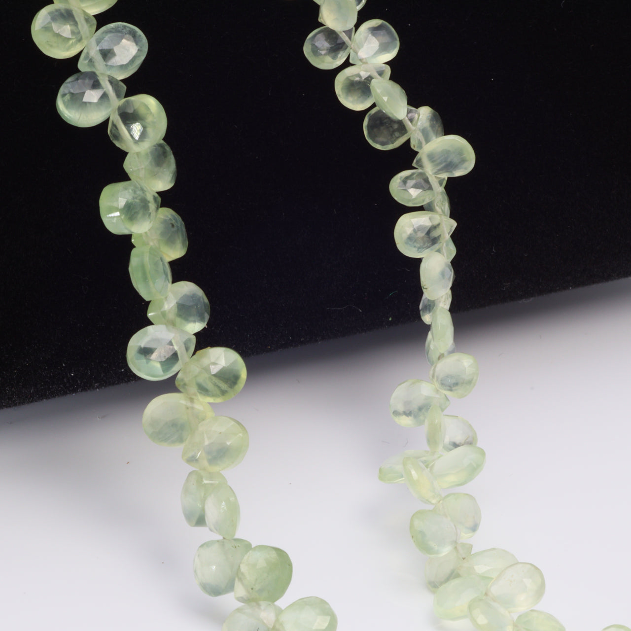 Green Prehnite 7x5mm Faceted Pear Shaped Briolettes