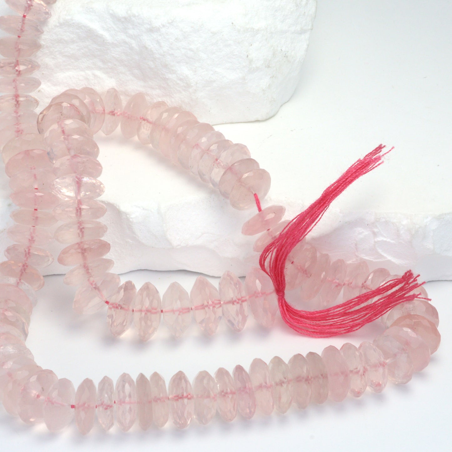 Pink Rose Quartz 10mm German Cut Faceted Rondelles Bead Strand