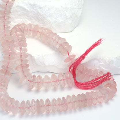 Pink Rose Quartz 10mm German Cut Faceted Rondelles Bead Strand