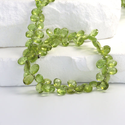 Green Peridot 7x5mm Faceted Pear Shaped Briolettes