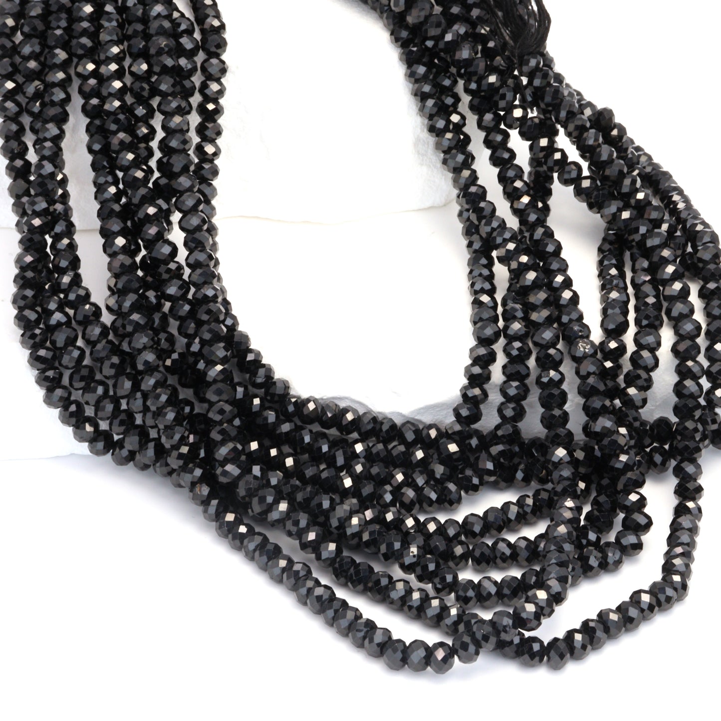 Black Spinel 4mm Faceted Rondelles Bead Strand