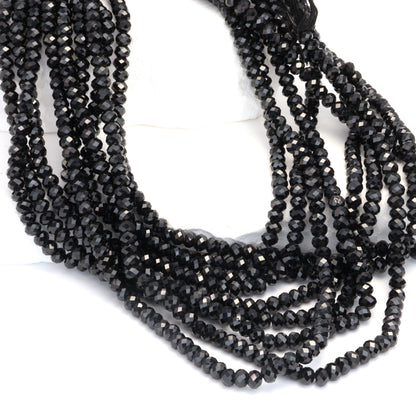 Black Spinel 4mm Faceted Rondelles Bead Strand