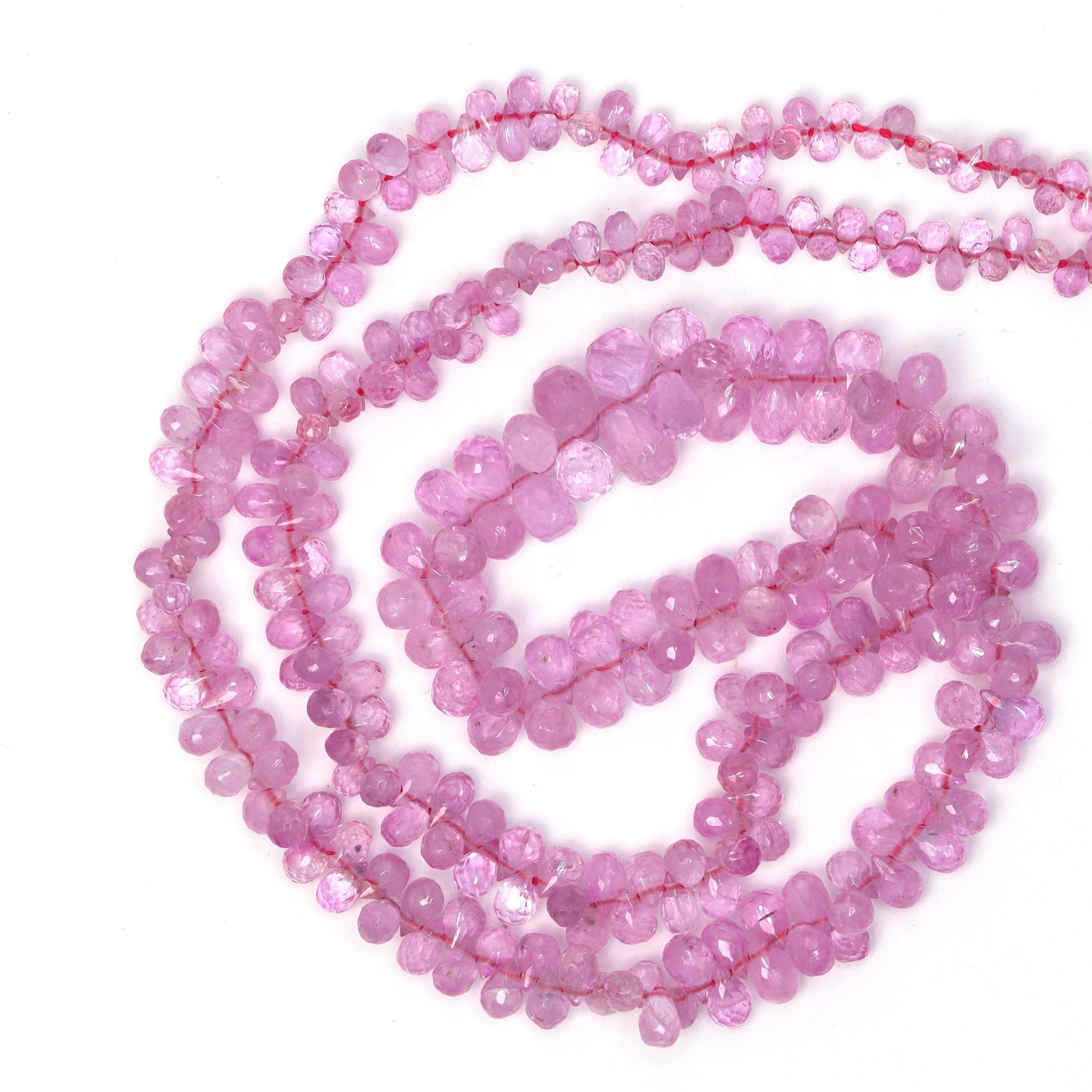 Light Pink Sapphire 5x3mm - 6x4mm Faceted Teardrop Briolettes Bead Strand