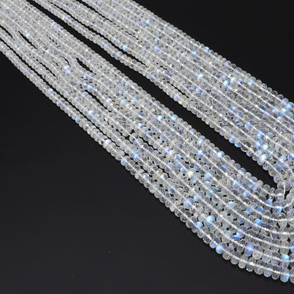 AAA Blue Rainbow Moonstone 7mm - 12mm Faceted Rondelles 5 Strand Bead Necklace