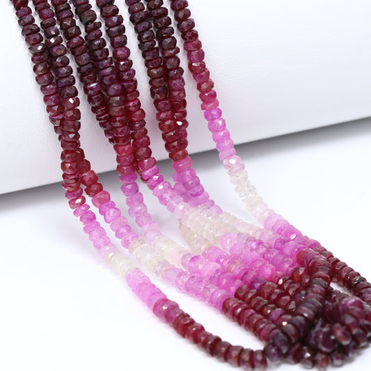 Ombre Red and Pink Ruby 3mm Hand Faceted Rondelles Bead Strand