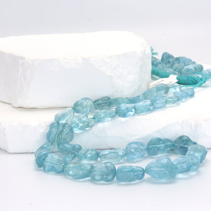 AA Blue Aquamarine 14x10mm - 15x11mm Smooth Nuggets Bead Strand