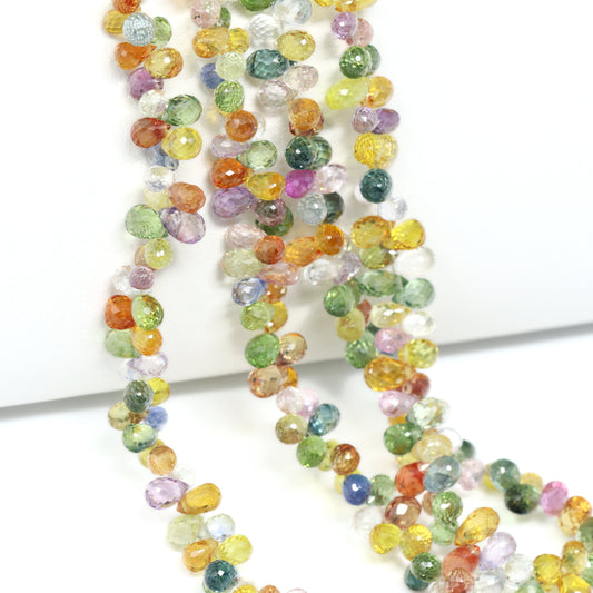 AA Multi Sapphire 5x3mm Faceted Teardrop Briolettes Bead Strand