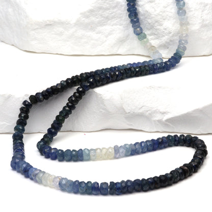 Ombre Blue and White Sapphire 4mm Faceted Rondelles