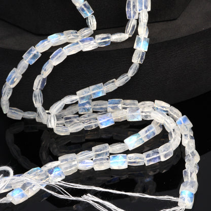 AA Blue Rainbow Moonstone 7x6mm Faceted Cushions Bead Strand