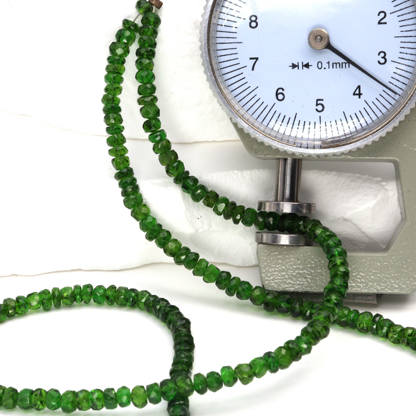 Green Chrome Diopside 3.5mm - 4.0mm Hand Faceted Rondelles Bead Strand