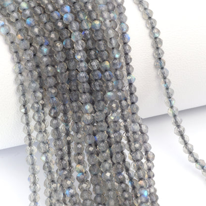 Blue Labradorite 3mm Faceted Rounds Bead Strand