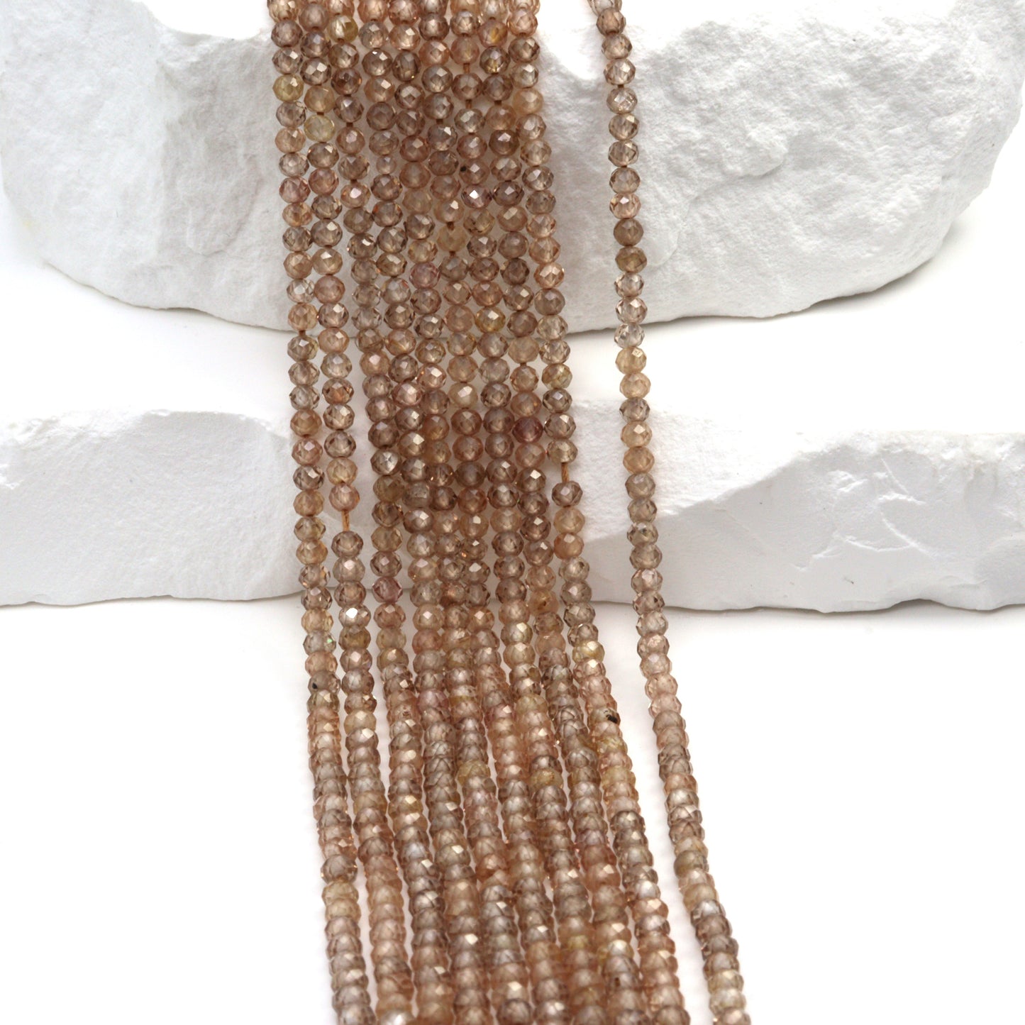Natural Brown Zircon 2.5mm Faceted Rounds Bead Strand