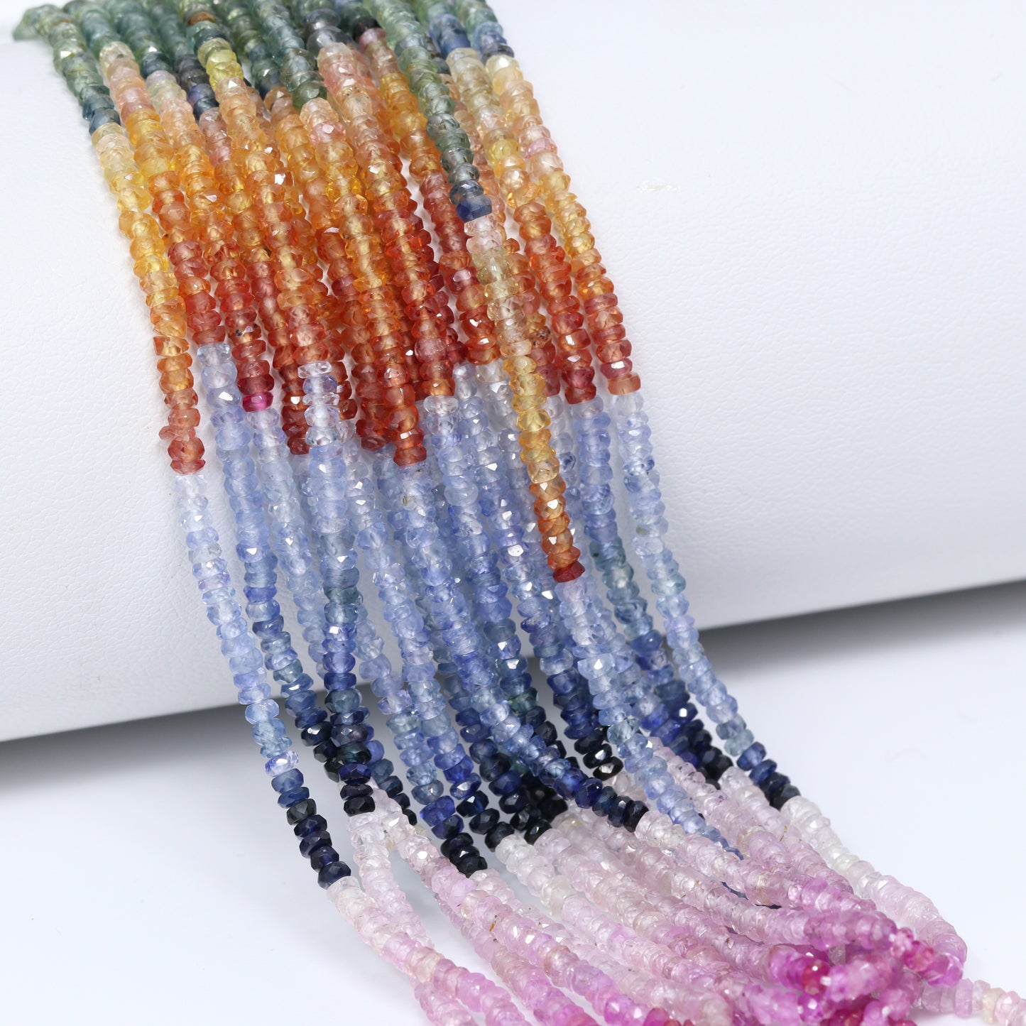 Multi Sapphire 2mm Hand Faceted Rondelles Bead Strand